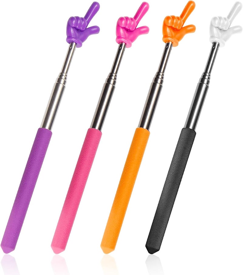 Bagentry 4 Pcs Teacher Pointer Stick for Classroom Extendable Pointer Finger Telescoping Hand Pointer Retractable Pointing Stick Reading Aid for Presentation Whiteboard (Black, Orange, Purple, Pink) - Image 1